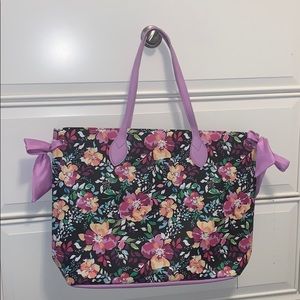 Floral black and purple tote bag
